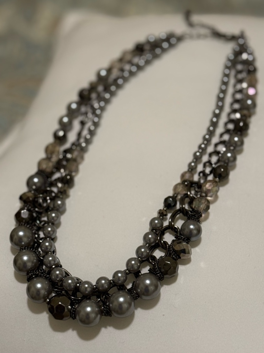 Gray Multi-Strand Beaded Statement Necklace